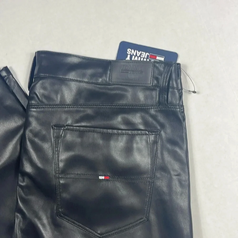 TOMMY JEANS Women's Mid-Rise Faux-Leather Straight-Leg Pants Sz 32